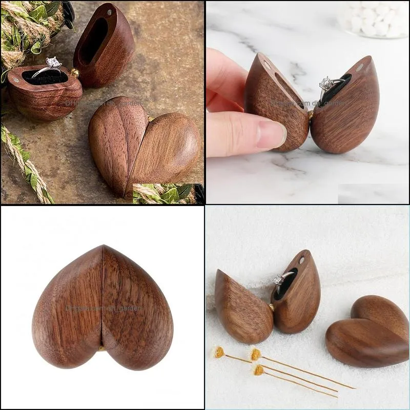 Jewelry Pouches Bags Container Ring Box Wood Storage Case Heart Shaped Wooden Wedding Proposal Brit22