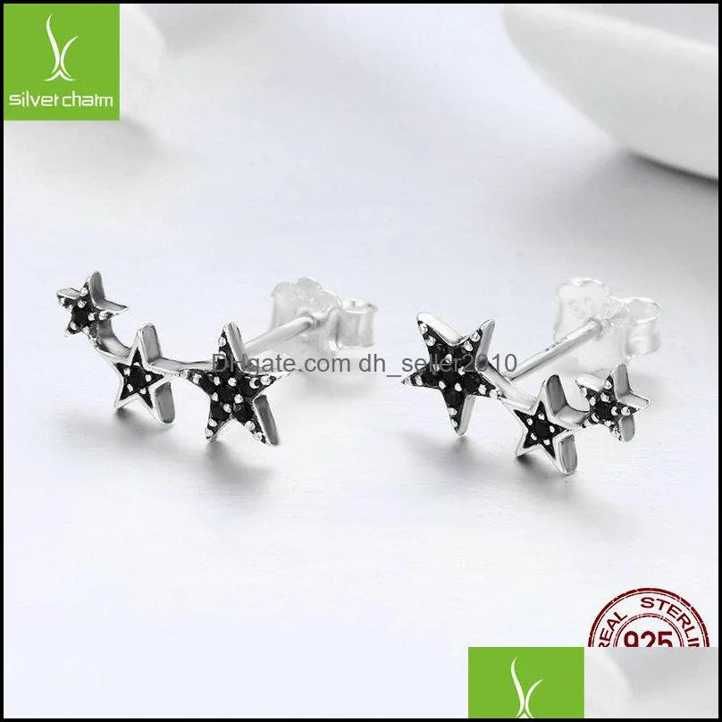 Authentic 925 Sterling Silver Stud CZ Exquisite Stackable Star Earrings for Women Jewelry Valentine`s Day Gift 2017Q2