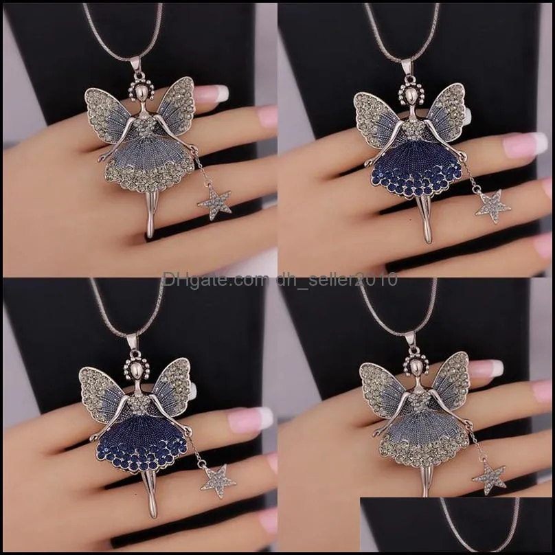 statement neclaces sweater chain pendant enamel jewelry maxi neclace alloy enamel dance girl fairy angel necklace 10 n2