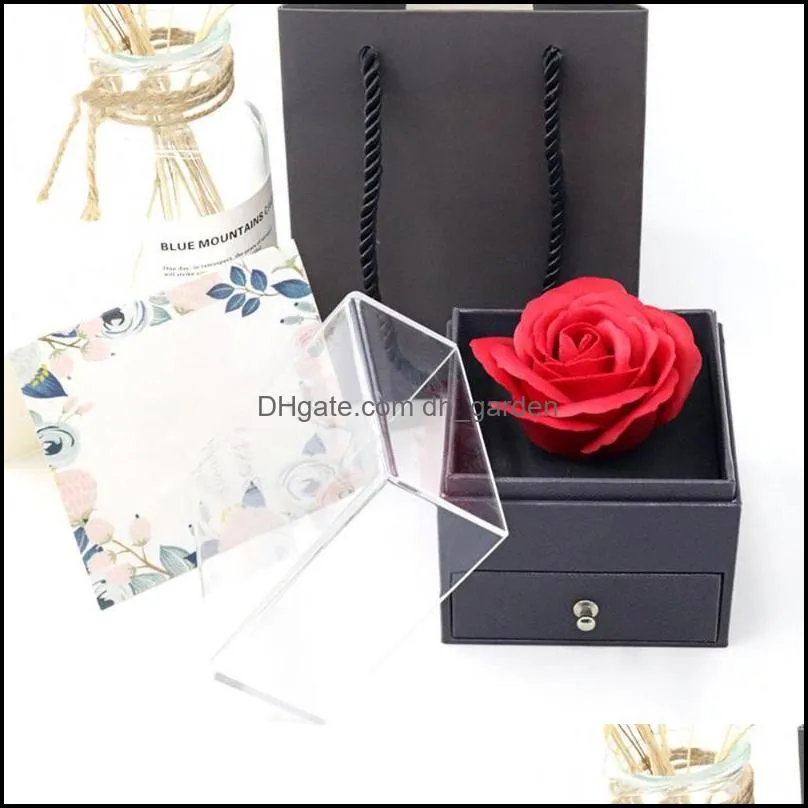 Jewelry Pouches Bags Display Holder Ring Storage Box Preserved Rose Flower Design Necklace Brit22