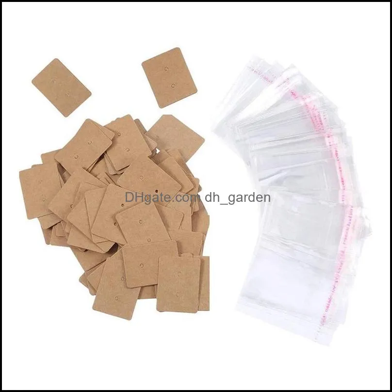 Jewelry Pouches Bags 200 Pack Kraft Paper Earring Display Card Stud Cards Tags With Self-Adhesive Bag Brit22