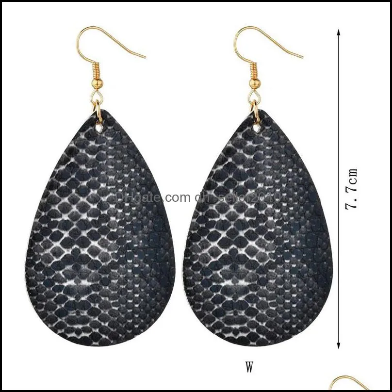 Snake Skin Pattern Women Earring Jewelry Water Drop Shaped Lady Retro Fashion Earrings Leather Dangle Eardrop 1 6tk J2