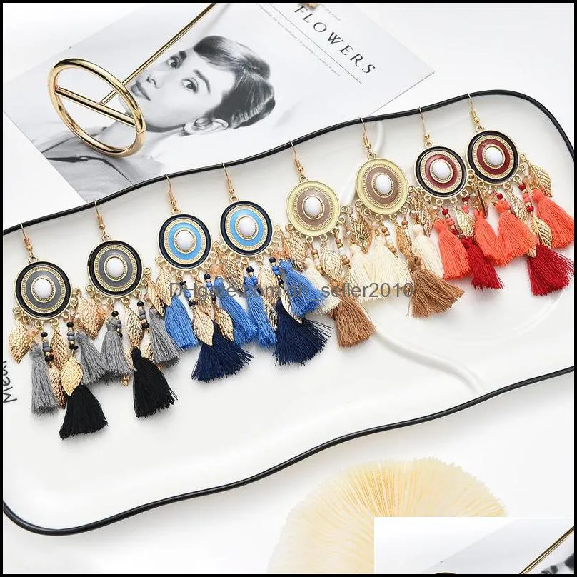 European and American fashion bohemian disc leaf wool tassel earrings ear jewelry wholesale