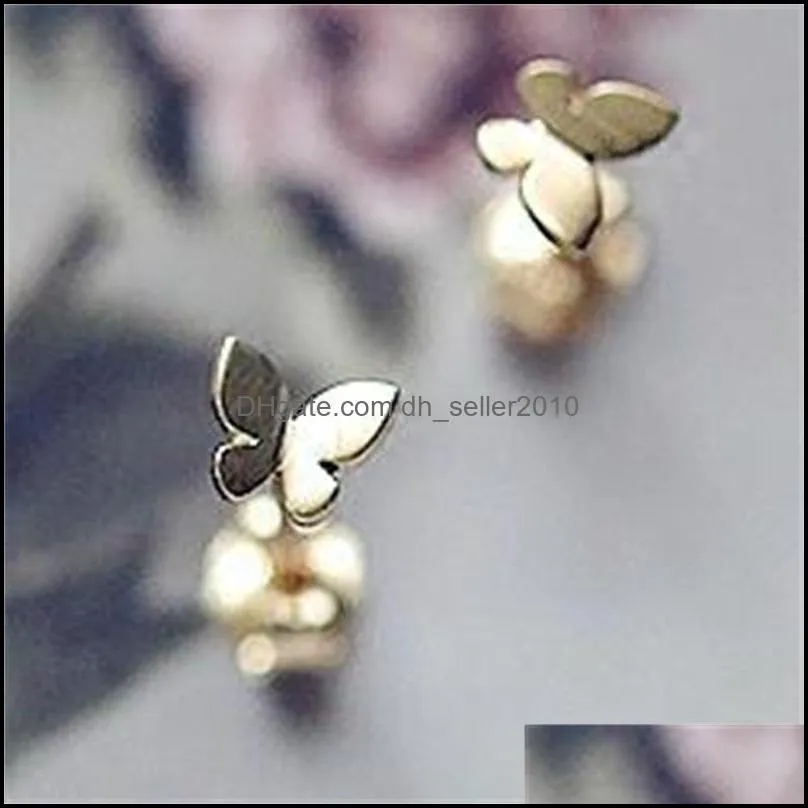 Silver Stud Earrings Plating 14k Gold Simple Shiny Glossy Butterfly Earring Women Korean Sweet Student Jewelry Accessories 678 Z2