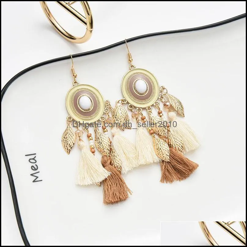 European and American fashion bohemian disc leaf wool tassel earrings ear jewelry wholesale