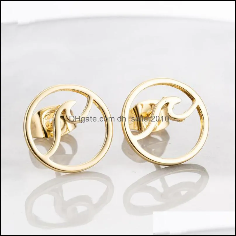 Simple Round Wave Earrings for Women Stainless Steel Stud Earrings Ocean Beach Fashion Jewelry Ear Studs Pendientes Brincos