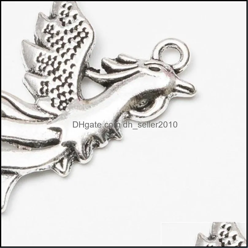 50pcs/Lot Phoenix Birds Alloy Charms Retro Jewelry Making DIY Keychain Ancient Silver Pendant For Bracelet Earrings Necklace 35*22mm 190