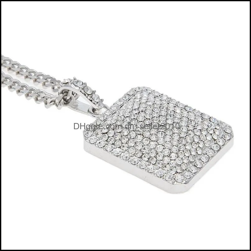 Mens Gold Cuban Link Chain Fashion Hip Hop Jewelry with Full Rhinestone Bling Bling Diamond Dog Tag Iced Out Pendant Necklaces 745 T2