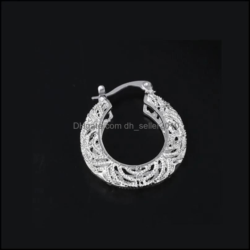 925 Silver Plating Hoop Earring Hollow Carving Big Statement Earrings Women Ladies Ear Clasp Jewelry Accessories Fashion 2lr G2