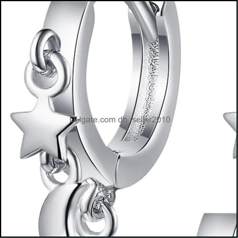 925 Sterling Silver New Woman Fashion Jewelry Simple Star Moon Cross Golden Silver Earrings