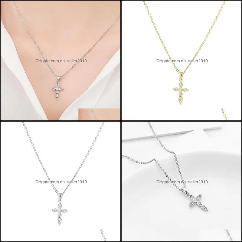 Plated Silver Cross Pendant Necklace For Woman Girls Ladies Birthday Party Chain Colgante Collares Fine Jewelry 764 Z2