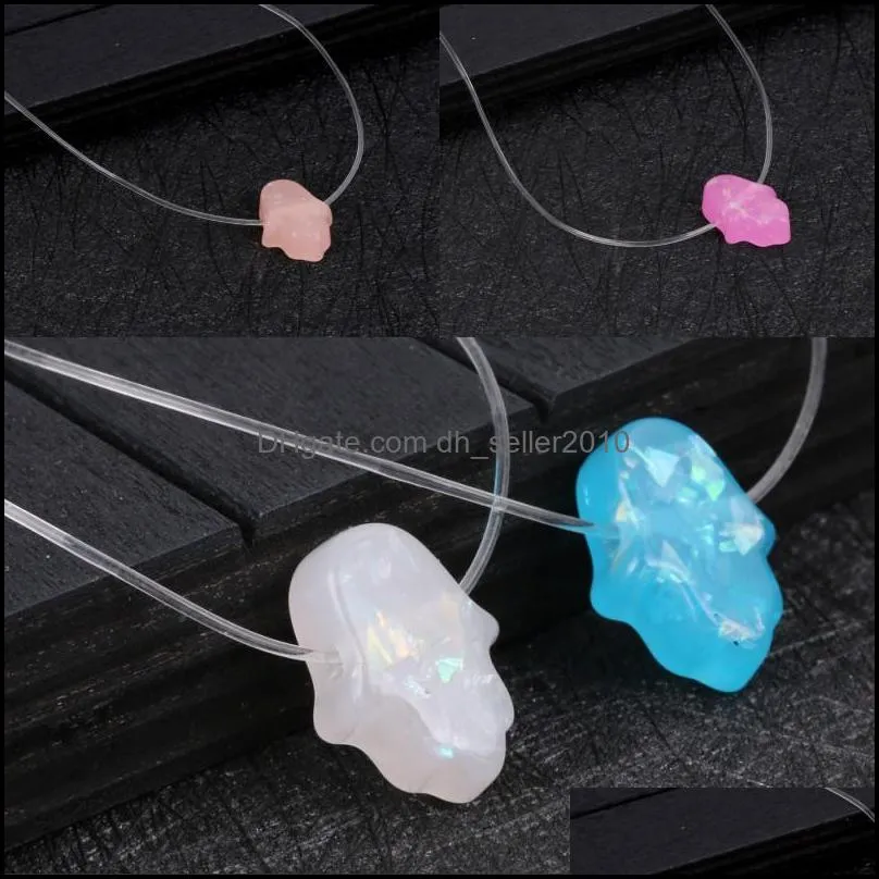 Blue Opal Hamsa Necklace White Pink Hand Fatima Pendant Necklaces Clear String New Chain Choker For Women Fashion Jewelry 113 G2