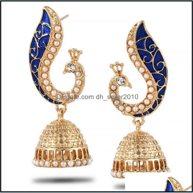 Peacock Lantern Alloy Earrings Jewelry Women Crystal Millet Bead Retro Fashion Plated Gold Dangle Earring Ethnic Style