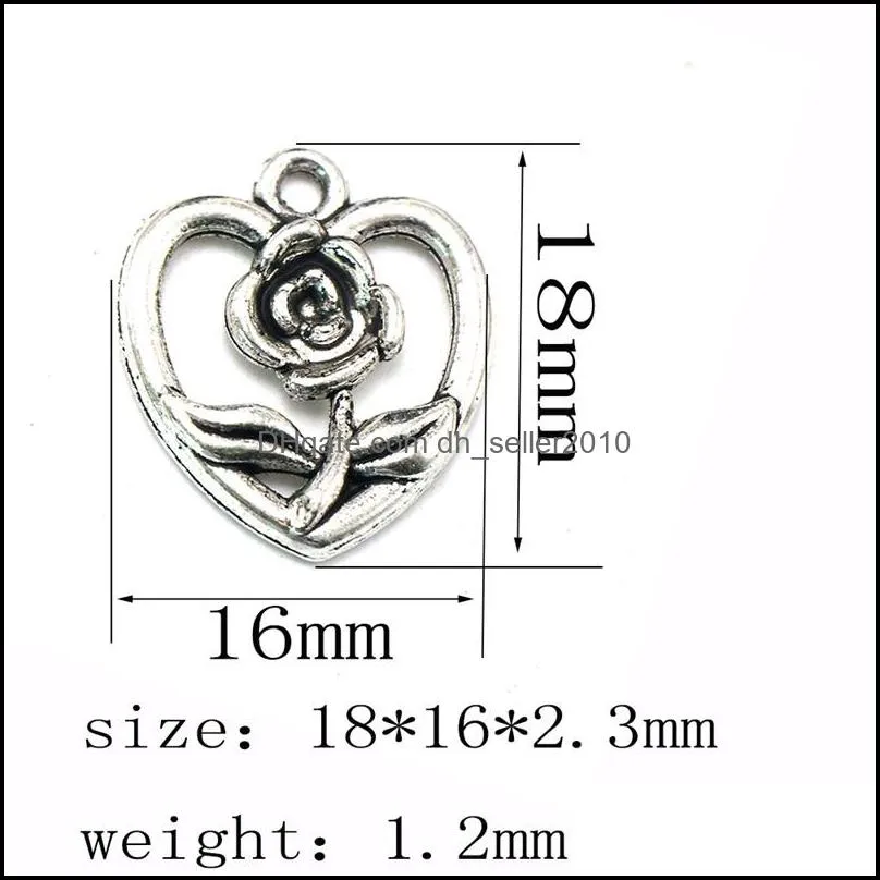 92pcs Charms heart flower 18*16mm Antique Making pendant fit,Vintage Tibetan Silver,DIY Handmade Jewelry 395 T2