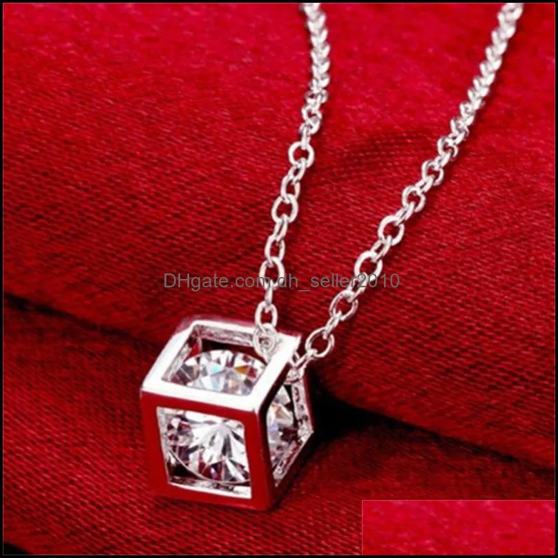 925 sterling silver square pendant necklace with zircon delicate beautiful birthday present