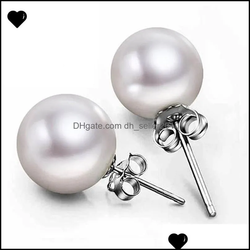 Jewelry 6mm/8mm/10mm Pearl Earrings Stud 925 Sterling silver Earrings for Wedding Party Beige color