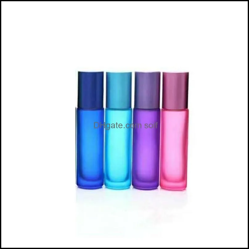 Party Favor 10ml Glasses Essential Oil roller Bottles Rainbow Series Frosted Glass Perfume Roll on Travel Size Bottle EED3573 63 G2