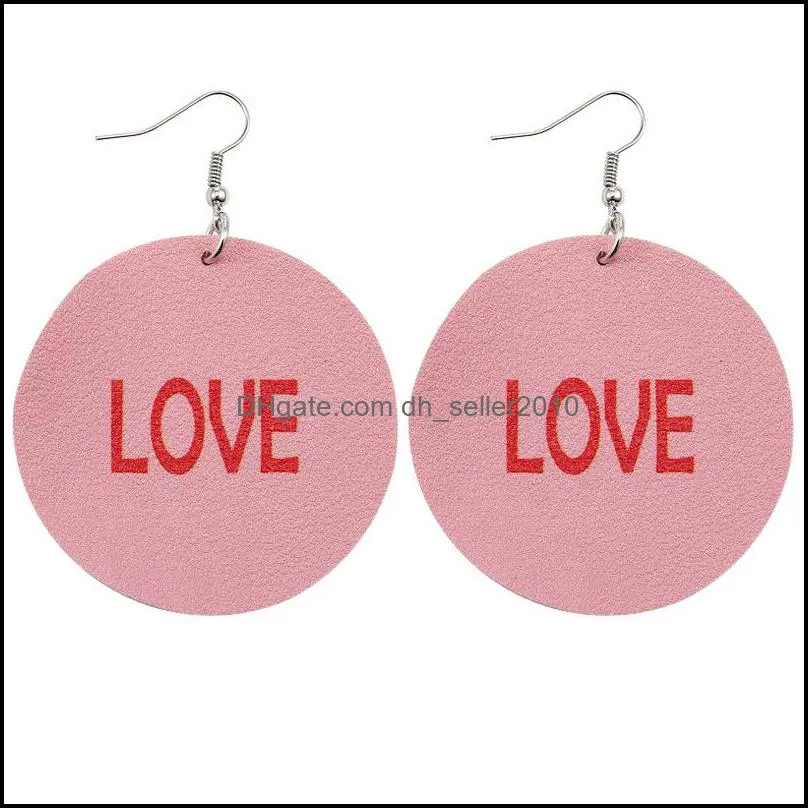 Charm Design PU Leather Earrings Ballet Friendship MUM Love Printed round Teardrop Dangle Earring for Women Girl Party Jewelry Gift