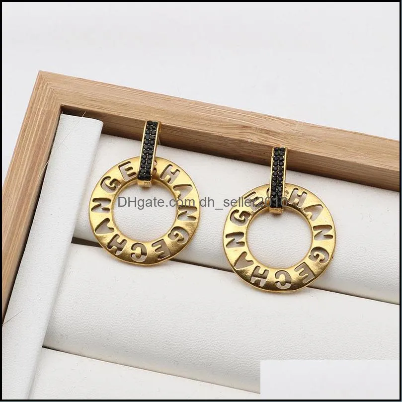 Letter Circle Earrings hollow out Asian gold fashion ear ornament