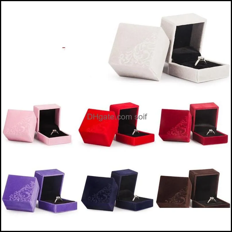 Jewelry Box Square Flip Lids Flocking Flowers Decoration Cloth Case Soft Supportion Container Lovers Rings Married Portable 1 85cy C2