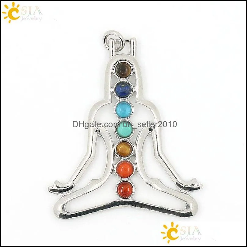 Chakras Natural Stone Pendant Angel Wings cho ku rei Health Amulet Fashion 7 Reiki Yoga Jewelry Necklace Pendants Gift