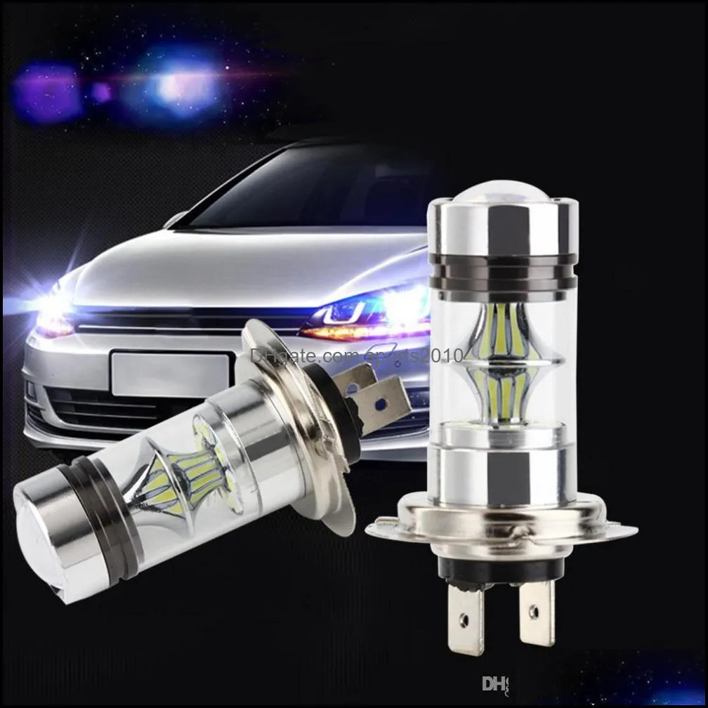 2pcs super bright h7 100w led fog lamp bulb tail driving car headlights bulbs white 15001800lm