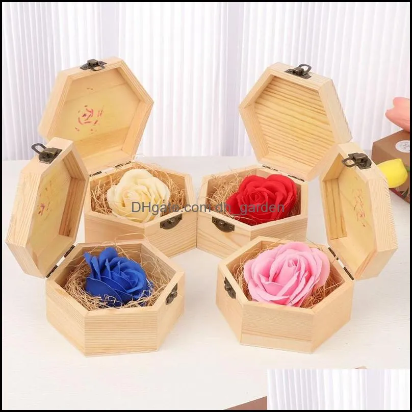 Jewelry Pouches Bags Anniversary Wooden Wedding Supplies Birthday Gift Box Valentine`s Day Ring Rose Soap Flower Brit22