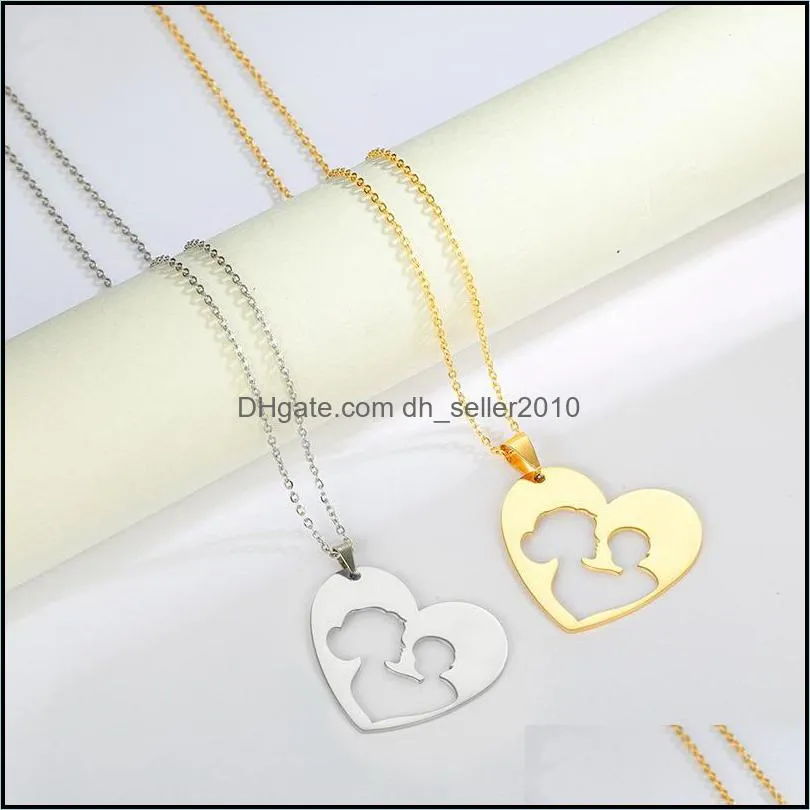 Baby Msee pic Kid Child Pregnant Heart Family Necklace Gift Hollow Gold Color Statement Stainless Steel For Woman Man Wife Jewelry 1925