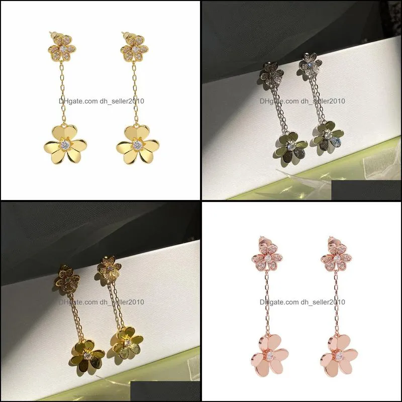 Chandelier Drop Delivery 2021 Van 18K Gold Sier Fashion Four-Leaf Clover/Three Leaf Dangle Clover Flower Long Cleef Earrings 529 Z2