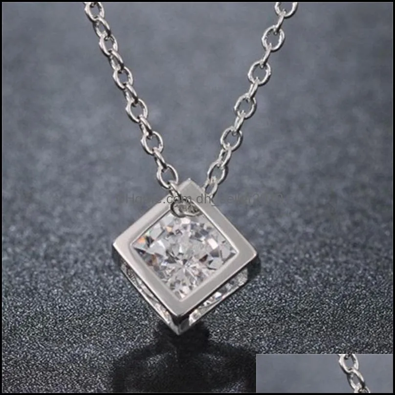 925 sterling silver square pendant necklace with zircon delicate beautiful birthday present