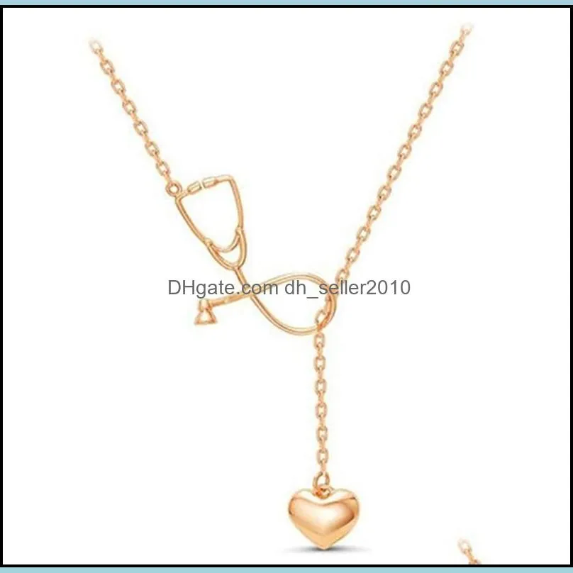 fashion medical jewelry alloy i love you heart pendant necklace stethoscope necklace for nurse doctor gift wholesale