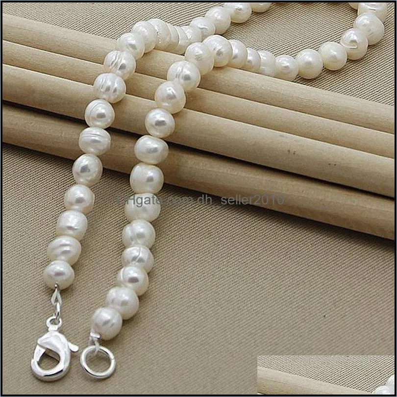 Natural Pearl Necklaces White plated Silver Chain Woman Engagement Wedding Jewelry 748 Z2