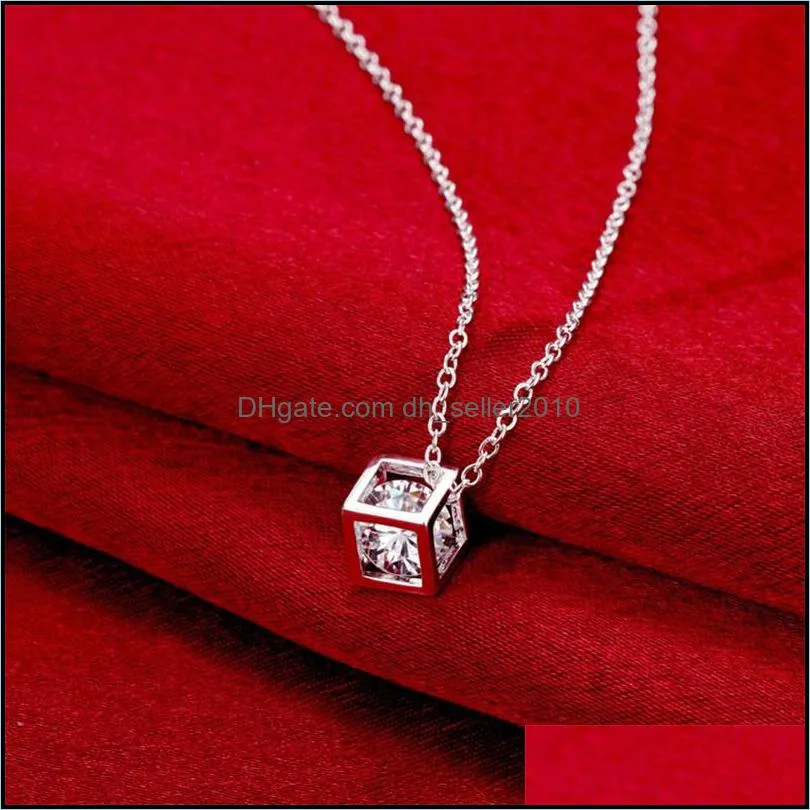 925 sterling silver square pendant necklace with zircon delicate beautiful birthday present