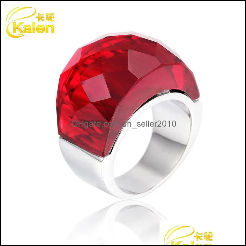 Female Fashion Genuine Austrian Crystals Ring with 316L Stainless steel Ring for Women Big Colorful Stone Large Titanium1 752 Q2