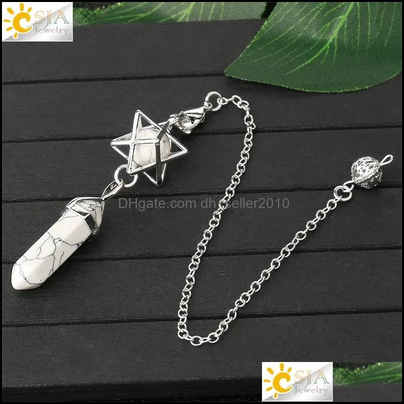 Natural Stone Pendulum for Dowsing Divination Hexagonal Prism Healing Crystal Merkaba Energy Shuttle Spiritual Pendulo