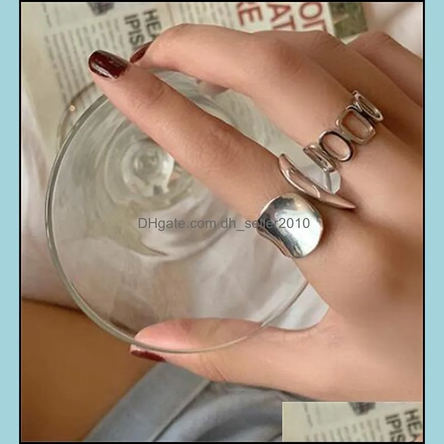 Minimalist 925 Silver Plated Width Ring Women Fashion Vintage Creative Hollow Geometric Handmade Finger Rings Party Jewelry Gift 145
