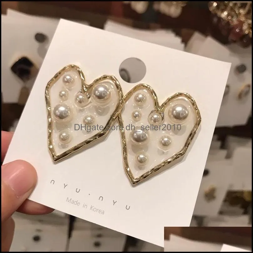 Personality Ear Studs Love Heart Shaped Five Pointed Star Metal Pearl Set Fashion Korean Jewelry Women Earrings Christmas 4xy K2B