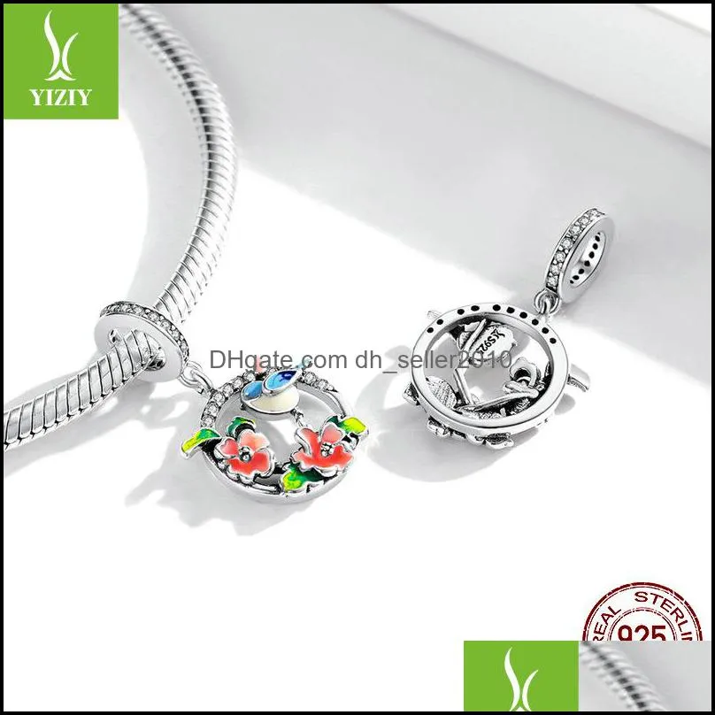 Colorful Birds Flowers Leaves CZ Pendant Spring Charm fit Original Bracelet Jewelry Accessories DIY Making 1995 Q2