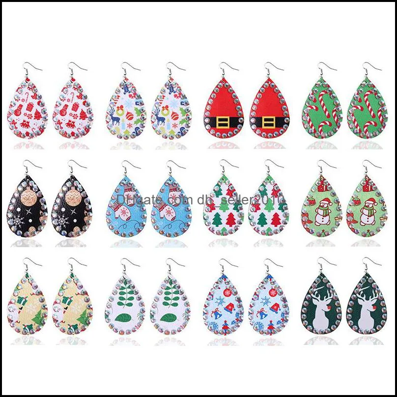 Leather Earrings Fashion Lady Rhinestone Inlay Delicate Water Drop Jewelry Women Dangle Ear Pendants Christmas Accessories 3 2rl K2B