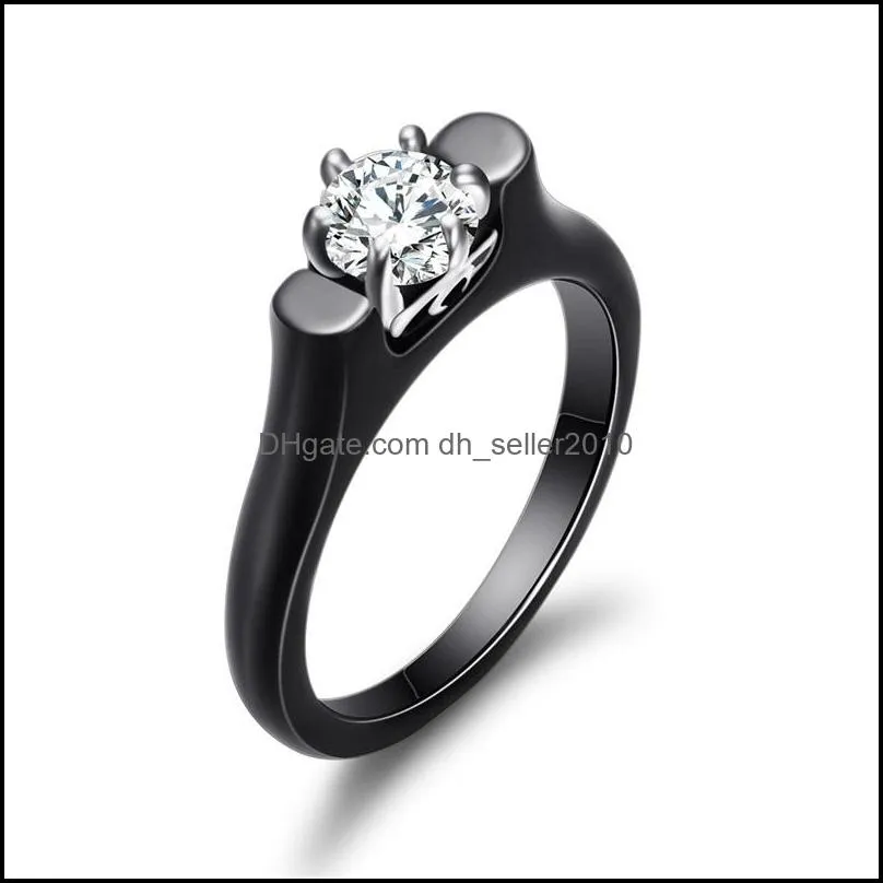 6MM Crystal Ceramic Ring Woman Cubic Zirconia Stone Black/White Color Women Jewelry Engagement Wedding Rings Gifts For Women 1686 V2