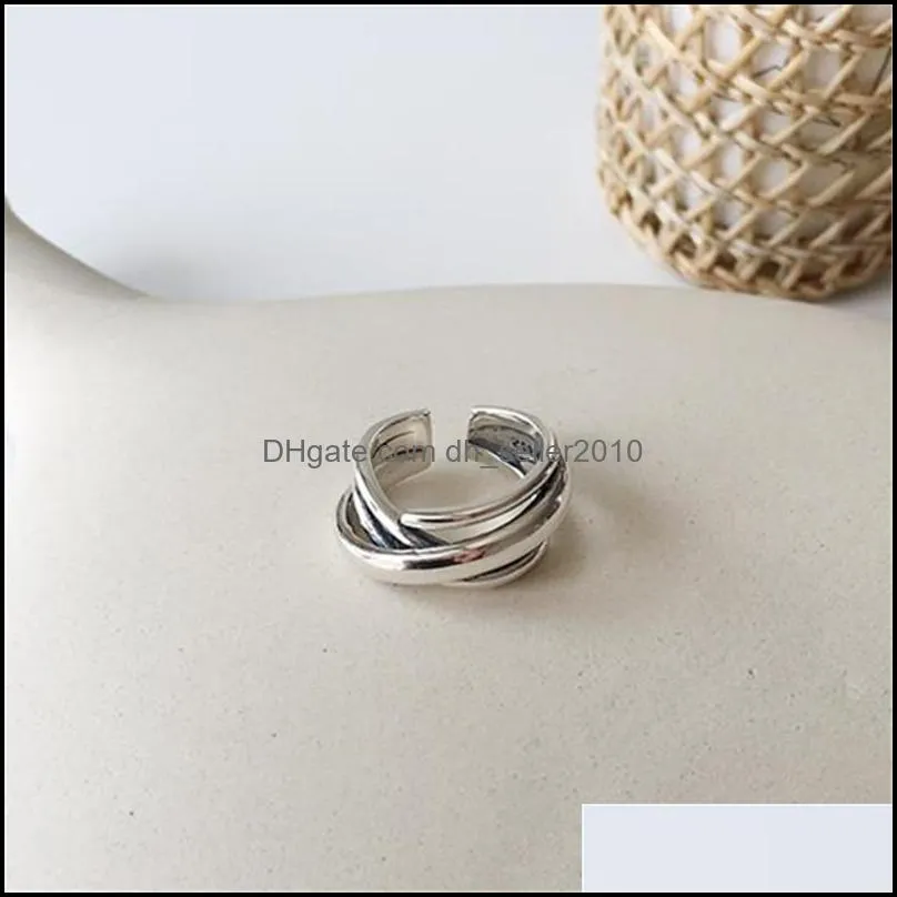 Tibetan Silver Vintage Multilayer Smooth Rings For Women Cross Large Adjustable Size Finger Ring Fashion jewelry