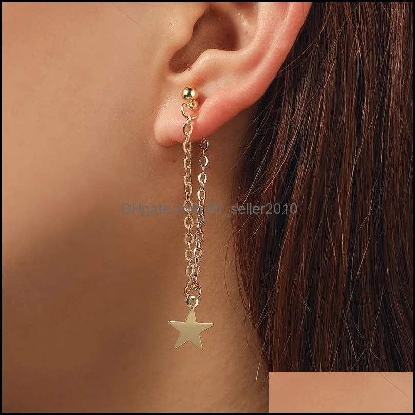 Dangle Tassel Star Earrings Gold Color Chain Angle Long Earrings Statement Ear For Wedding Women Elgant Girls Wholesale Jewelry Gifts 120