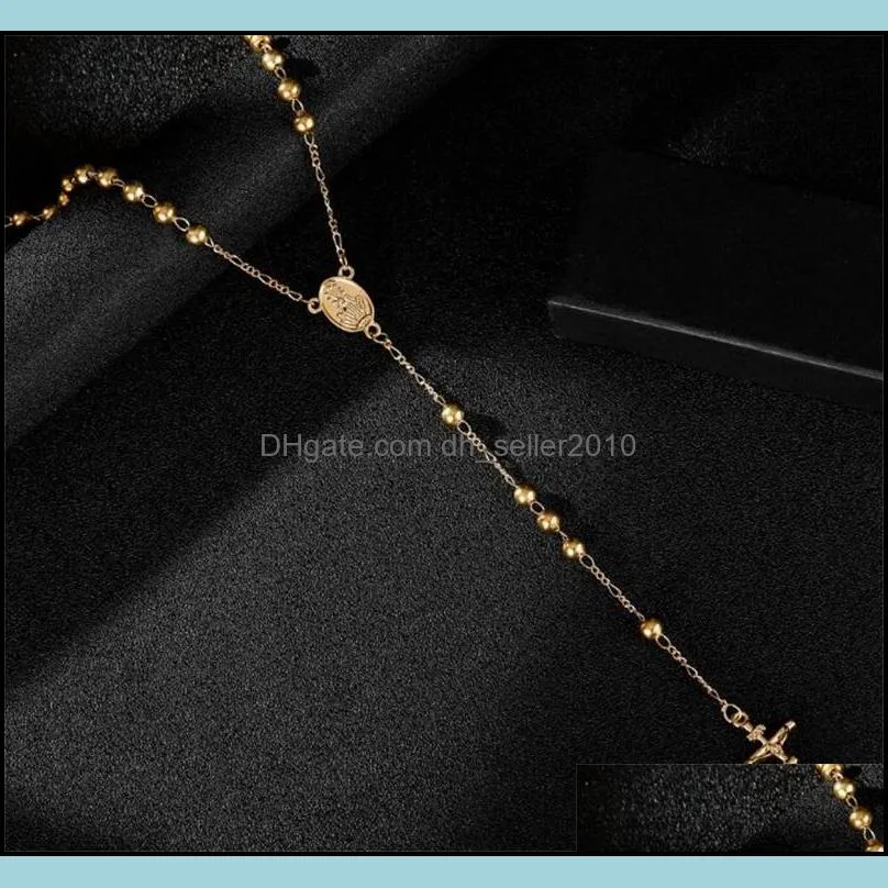 Fashion HIp Hop Rosary Pray Bead Jesus Cross Long Necklaces Pendants Bead Necklace for men women 263 J2