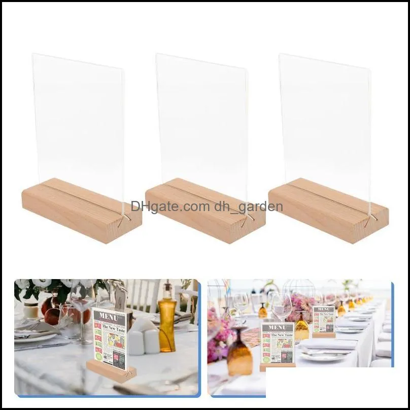 Jewelry Pouches Bags 3pcs Wooden Base Clear Display Stand Transparent Table Menu Holder Brit22