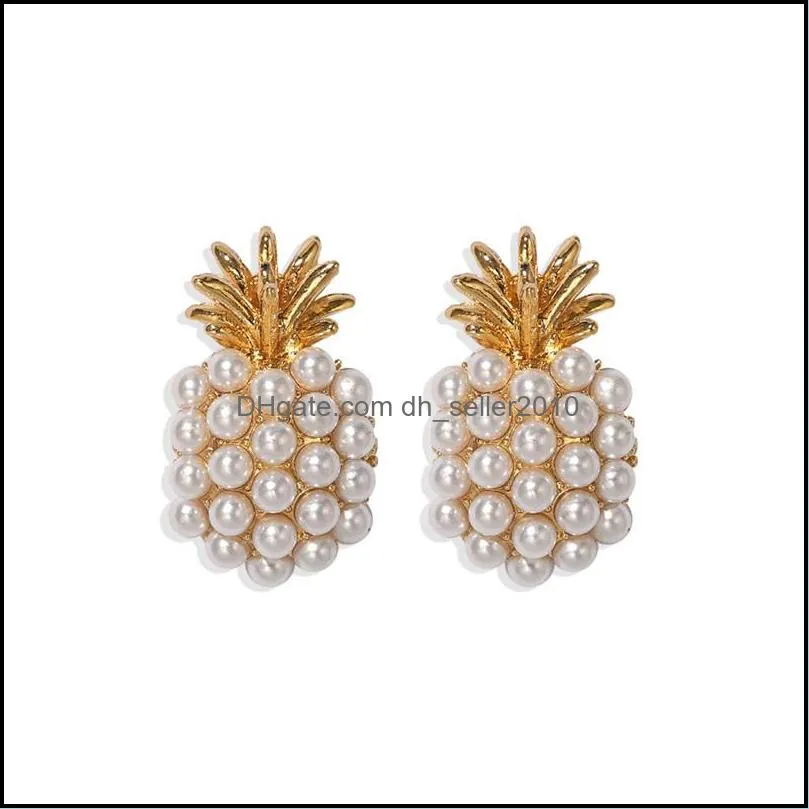 Fashion Cute Glass Crystal Pineapple Stud Earring for Women Boho Simulated Pearl Fruit Earrings Statement Jewelry Gift 2503 Y2