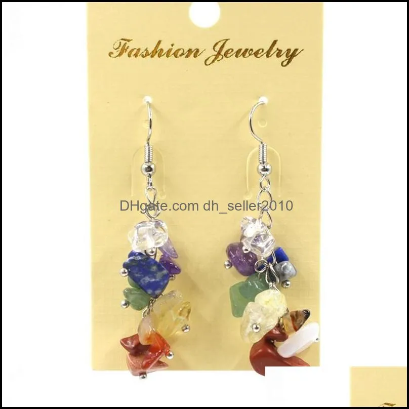 Natural Chipped Stone Earrings Drop Dangle 7 Chakra Irregular Bead Crystal Earrings for Women Fashion Handmade Jewelry