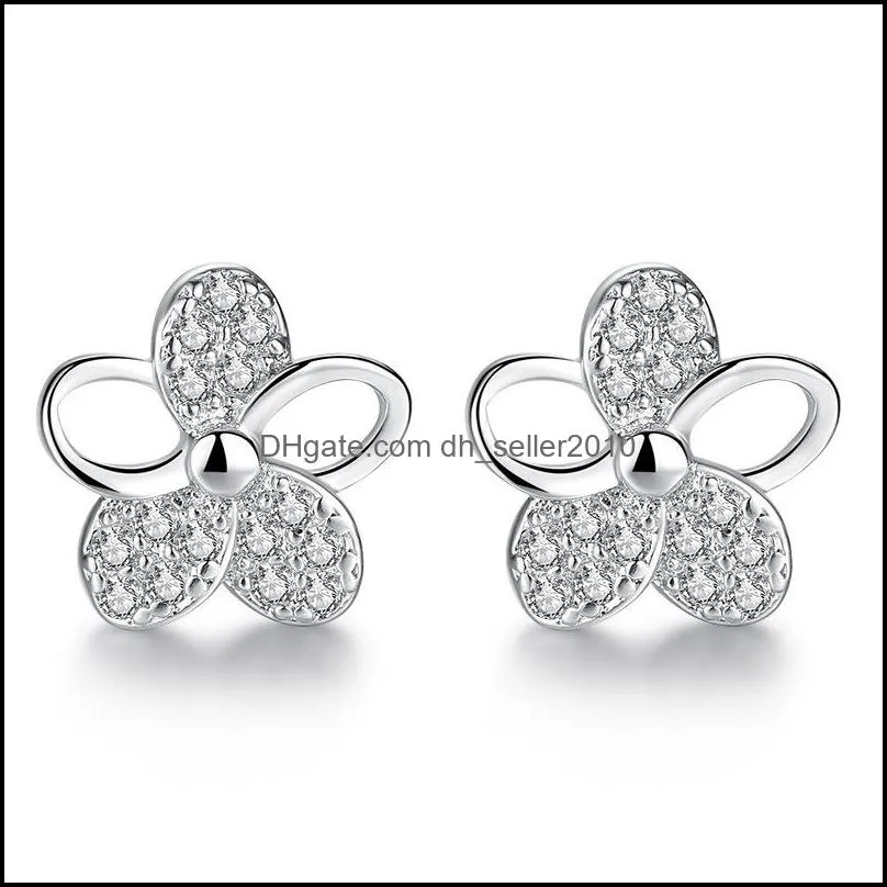 925 Sterling Silver Stud Earrings Woman Fashion Jewelry Retro Simple Plum Leaf Crystal Zircon Earrings