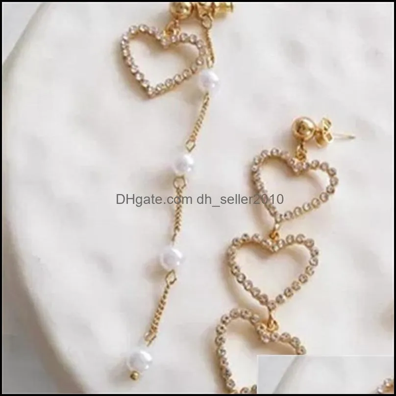 Asymmetry Earrings Love Heart Shaped Dangling Geometric Crystal Fashion Accesories Women Long Eardrop Valentines Day Gift 3 5tk K2