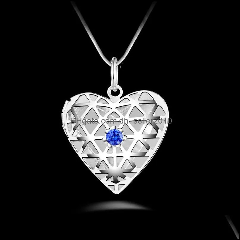 925 sterling silver Photo Heart Love Hollow Locket Necklace CZ Diamond  Oil Diffuser Locket snake chain Lady Fashion Jewelry