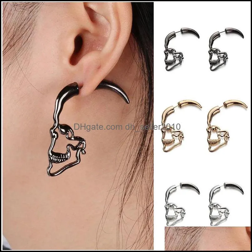 Retro Skull Earrings Half Face Punk Decor Ear Pendants Women Lady Charms Fashion Studs Accessories Jewelry Party 3 37fs N2